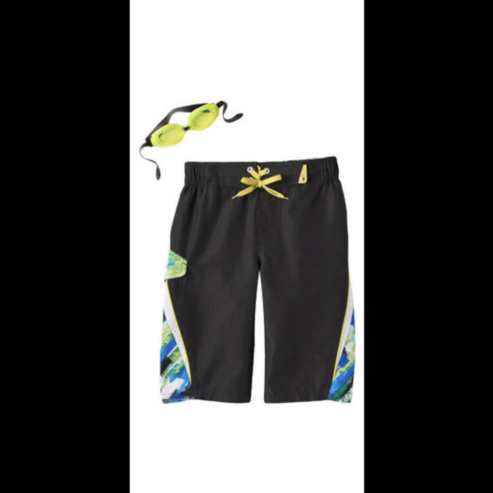 Boy’s Size Medium ZeroXposure Havana Print Swim Shorts with Goggles New